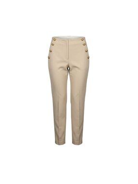 Zara Womens Beige Button-Detail High-Waisted Pants Size M